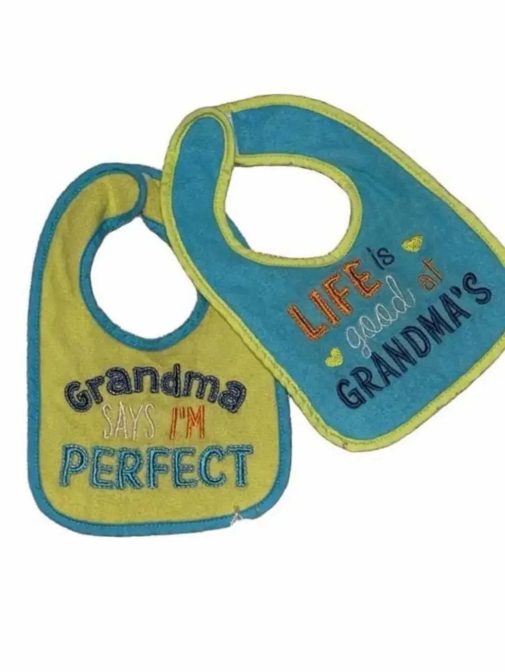 Lot of 2 Baby Bibs - Grandma Says I'm Perfect & Life is Good at Grandma's